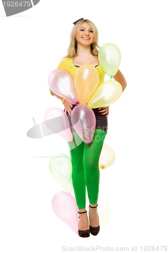 Image of Beautiful sexy blond girl with balloons