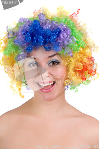Image of happy girl in a colorful wig