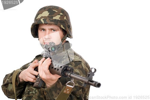 Image of Armed man holding svd