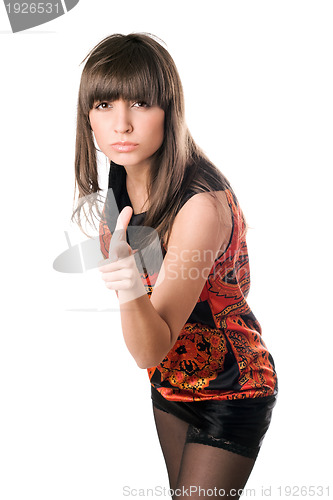 Image of pretty brunette pointing her finger