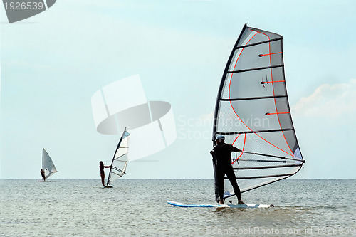 Image of Silhouettes of a three windsurfers