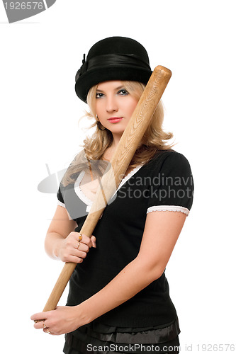 Image of Portrait of nice young lady with a bat