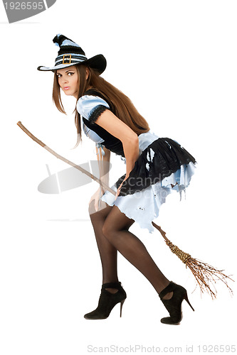 Image of Beautiful young woman with a besom