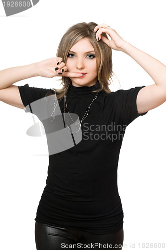 Image of Portrait of playful young woman. Isolated