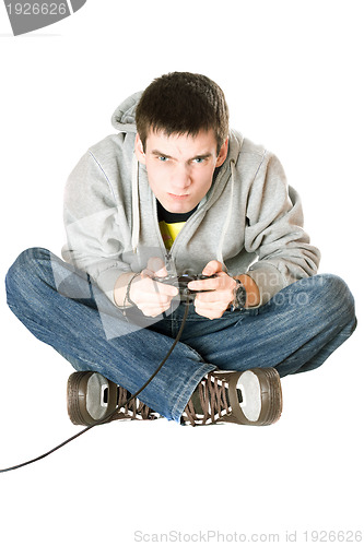 Image of Guy with a joystick for game console
