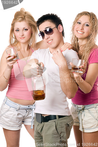 Image of Joyful young people with a bottle