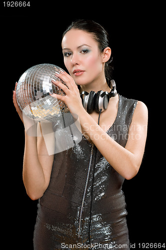 Image of Portrait of young woman with a mirror ball