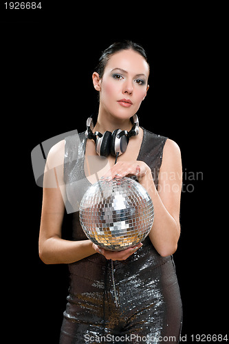 Image of Portrait of woman with a mirror ball