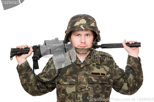 Image of Soldier with m16 on the shoulders