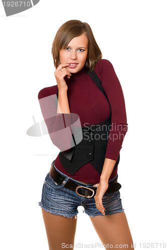 Image of Portrait of playful girl in a black vest