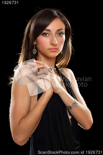 Image of lovely young brunette in black dress