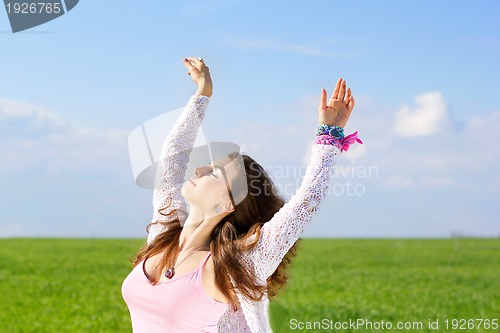 Image of Portrait of happy cute young woman