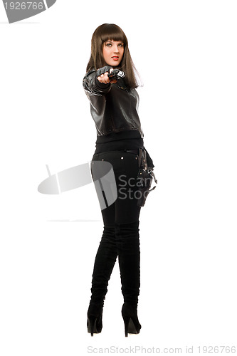 Image of Hot girl in black with a gun