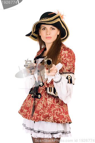 Image of perfect woman with guns dressed as pirates