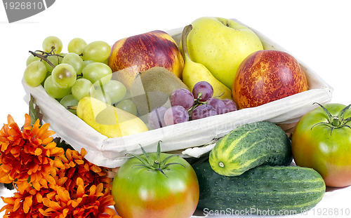 Image of Apples, pears and grapes appetizing autumn fruit 