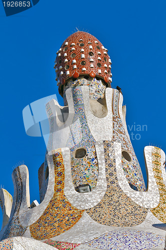 Image of detail of the main entrance building at Parc Guell,