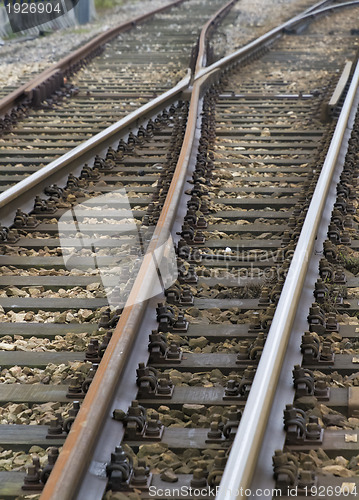 Image of Closeup of rail-way crossings