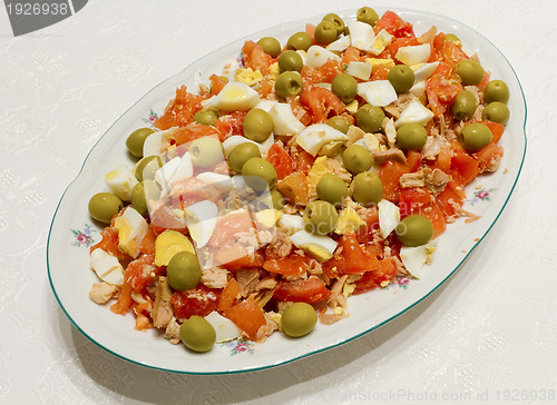 Image of salad, tomato, egg, tuna