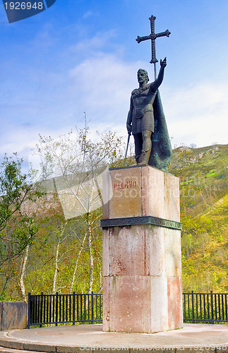 Image of King Pelayo (Christian king of Asturias) in Covadonga Sanctuary,