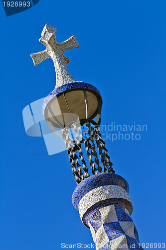 Image of detail of the main entrance building at Parc Guell,