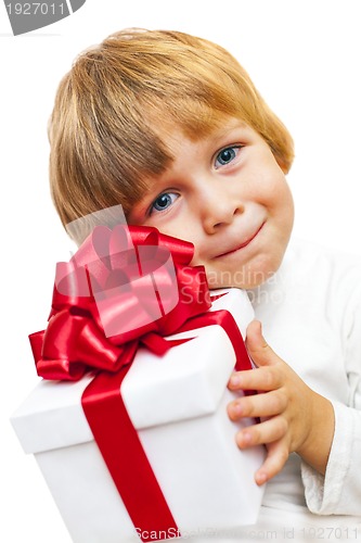 Image of Little Boy holding present box