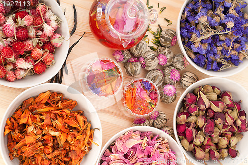 Image of Herbal natural floral tea infusion with dry flowers