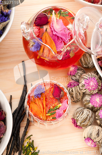 Image of Herbal natural floral tea infusion with dry flowers