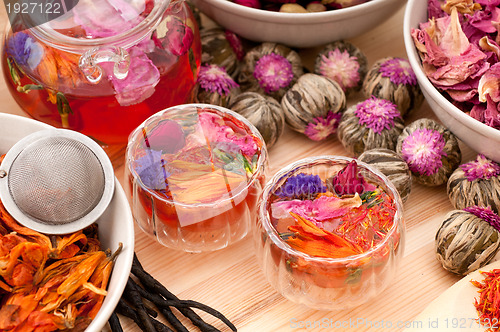 Image of Herbal natural floral tea infusion with dry flowers