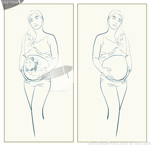 Image of Pregnant woman with the image on a stomach.Pregnant woman. Art therapy. 