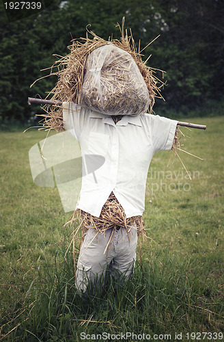 Image of Rustic scarecrow stuffed with straw
