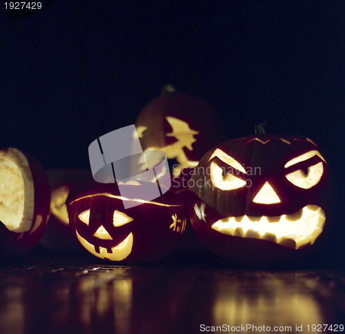 Image of Glowing Halloween pumpkins