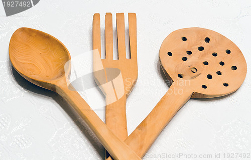 Image of Wooden kitchen utensils isolated on white background