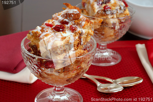 Image of Two crystal goblets filled with Italian Panettone cranberry brea