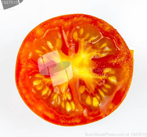 Image of A piece of fresh cherry tomato, close-up 