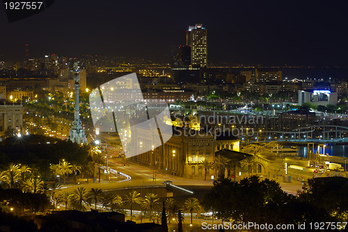 Image of Night panorama of the city of Barcelona Spain