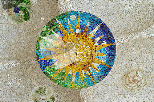 Image of mosaic sun at Guell Park