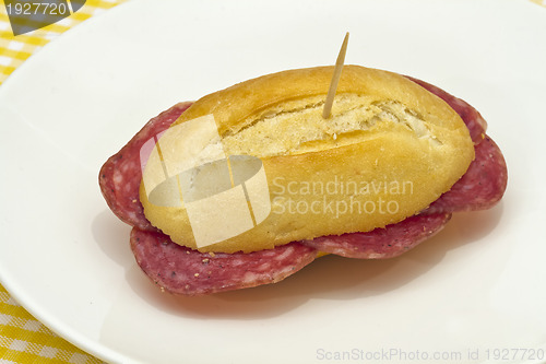 Image of Sausage sandwich, typical Basque cap.