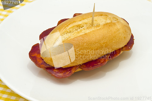 Image of Sausage sandwich, typical Basque cap.