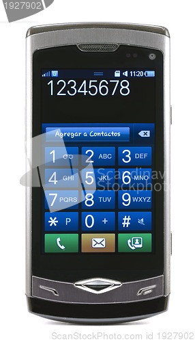 Image of Un teléfono móvil con la pantalla para marcar castellano