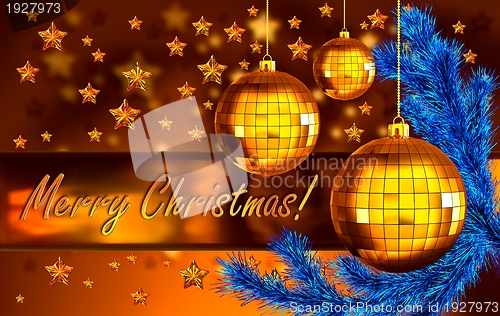 Image of christmas background with balls and fir branch