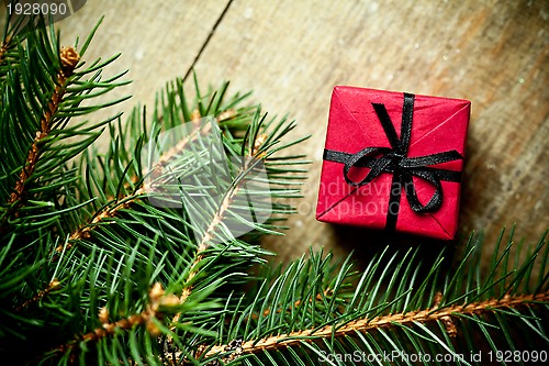 Image of christmas decoration and fir tree