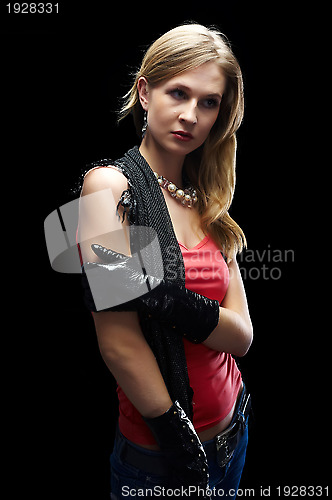 Image of The beautiful girl with black gloves