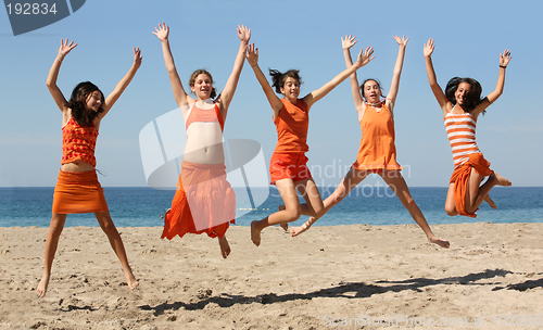 Image of Five girls jumping