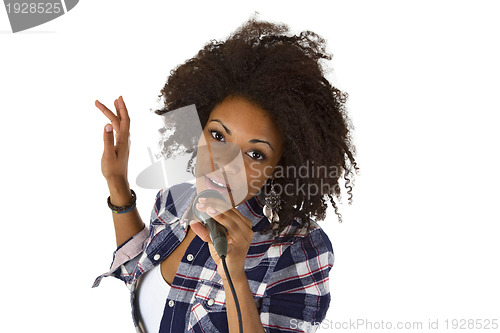 Image of Beautiful african american woman karaoke singer 