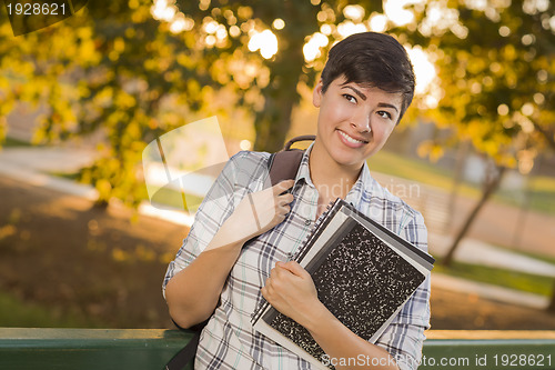 Image of Portrait of Mixed Race Female Student Looking Away 