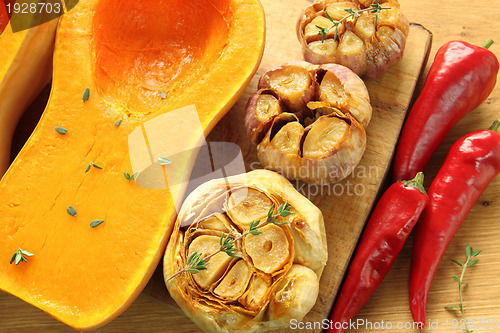Image of Baked pumpkin and garlic