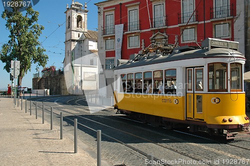 Image of Yellow Tram in Alfama, Lisbon