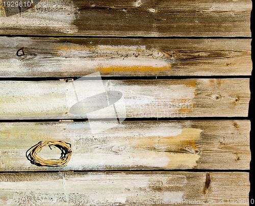 Image of Old wooden rural house wall made of plank backdrop 