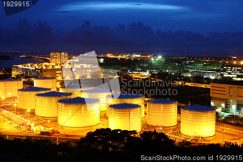 Image of Oil tanks at night