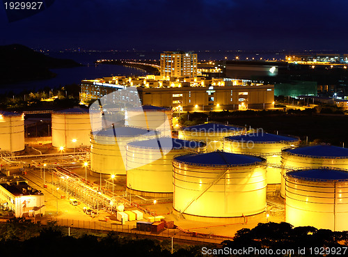 Image of Oil tanks at night